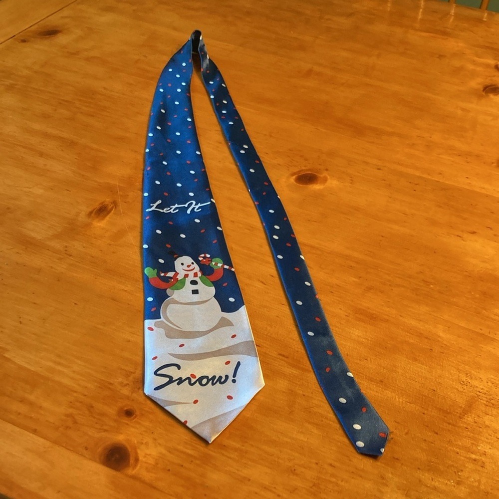 Mens Let It Snow Snowman‎ Christmas Holiday Festive Novelty Silk Necktie Tie 90s - Picture 6 of 11